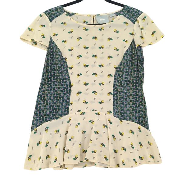 Maeve Anthropologie Silk Boho Acorn Novelty Print Cottagecore Casual Sheer Top - Picture 1 of 8